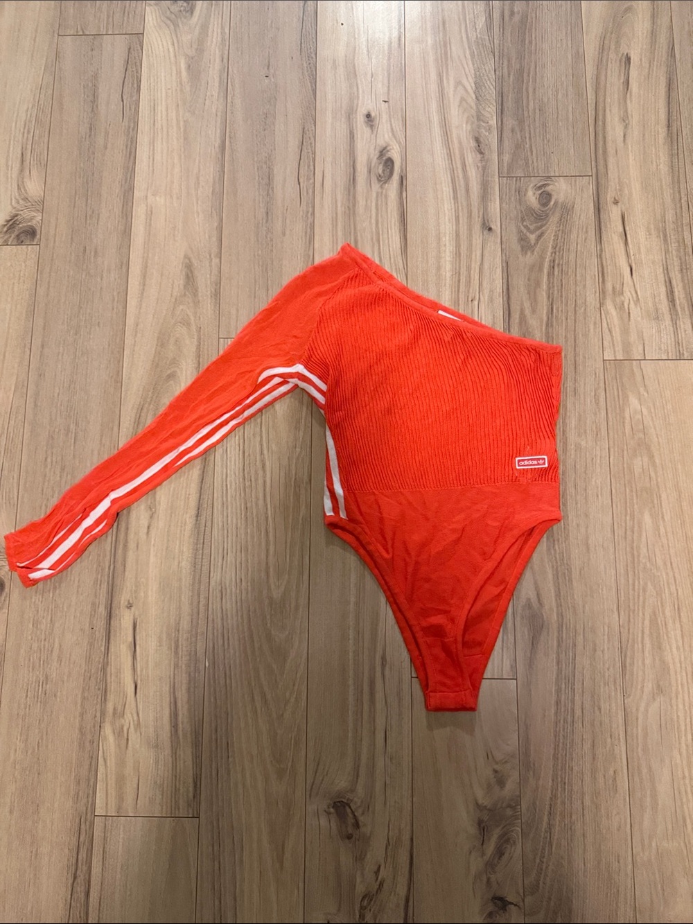 adidas One-Shoulder Ribbed Bodysuit in Bright Orange